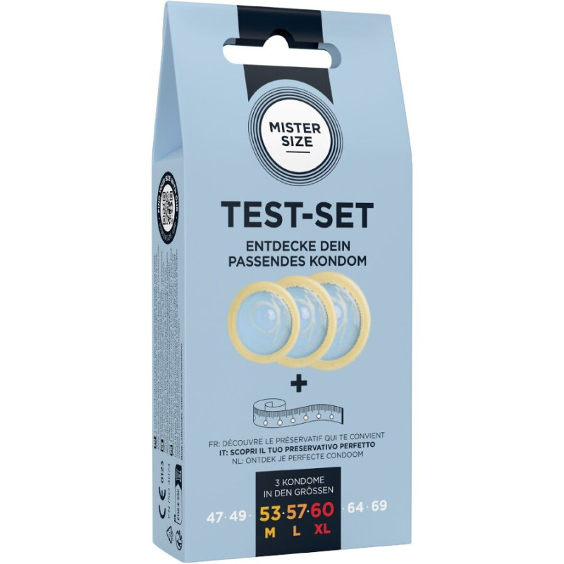 MISTER SIZE TEST SET 3 PRESERVATIVOS DIFERENTES TALLAS CINTA METRICA
