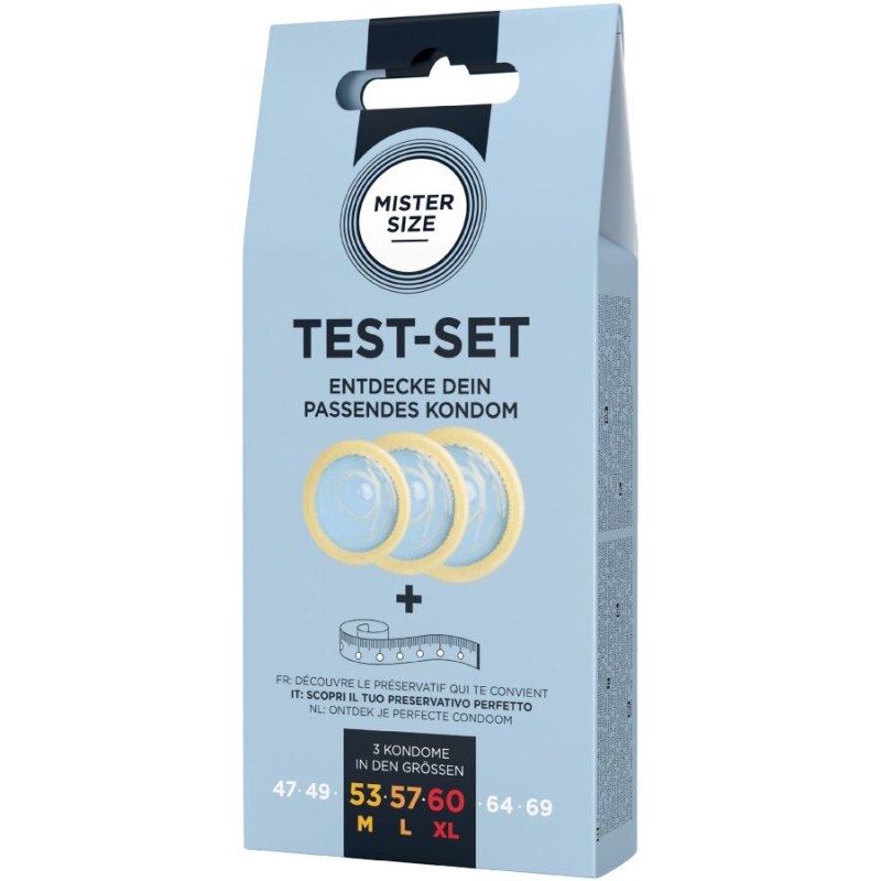 MISTER SIZE TEST SET 3 PRESERVATIVOS DIFERENTES TALLAS CINTA METRICA