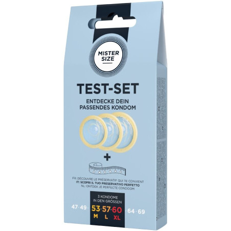 MISTER SIZE TEST SET 3 PRESERVATIVOS DIFERENTES TALLAS CINTA METRICA