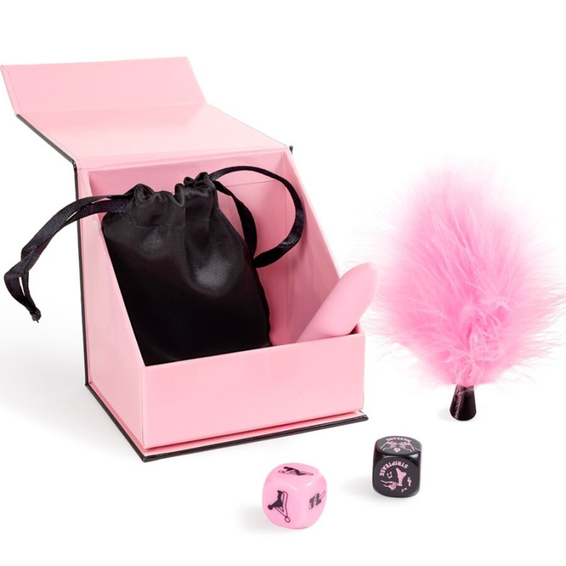 SECRET PLAY CAJA DE PLACERES PARA PAREJAS DADOS BALA VIBRADORA PLUMERO