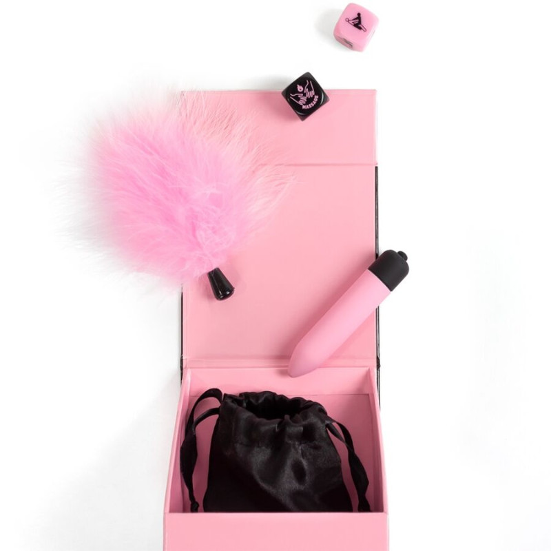 SECRET PLAY CAJA DE PLACERES PARA PAREJAS DADOS BALA VIBRADORA PLUMERO