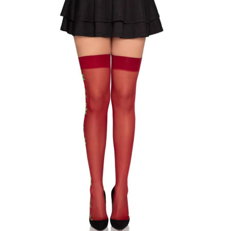 LEG AVENUE 1957 MEDIAS DE LIGUERO CON FLORES ROJAS TALLA UNICA