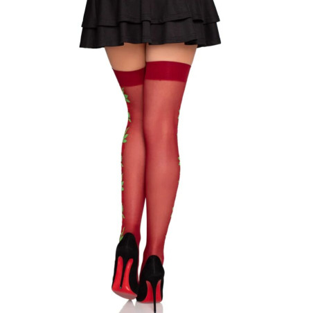 LEG AVENUE 1957 MEDIAS DE LIGUERO CON FLORES ROJAS TALLA UNICA