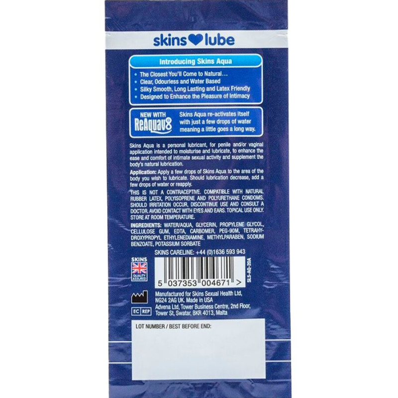 SKINS AQUA LUBRICANTE BASE DE AGUA MONODOSIS 5 ML