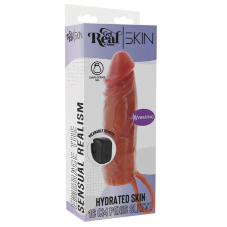 GET REAL FUNDA HYDRATED SKIN DE SILICONA CON VIBRACION PARA PENE CARAMELO 16 CM