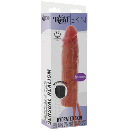 GET REAL FUNDA HYDRATED SKIN DE SILICONA CON VIBRACION PARA PENE CARAMELO 20 CM