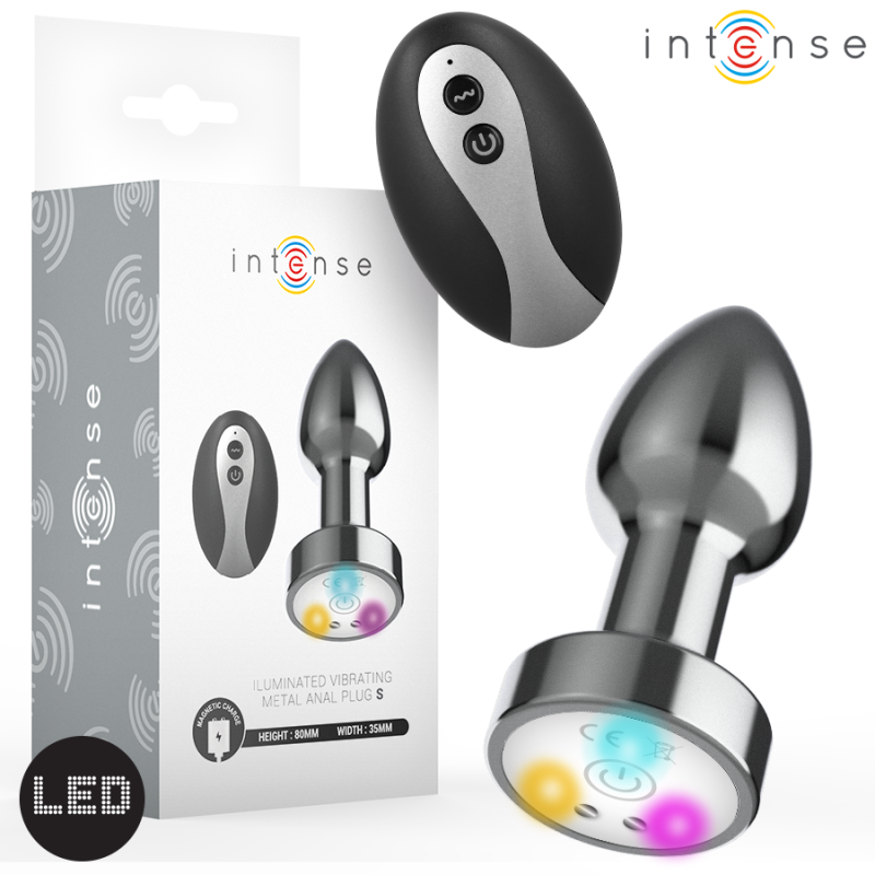 INTENSE PLUG ANAL TALLA S DE METAL VIBRADOR CON LUCES LED MULTICOLOR Y CONTROL REMOTO