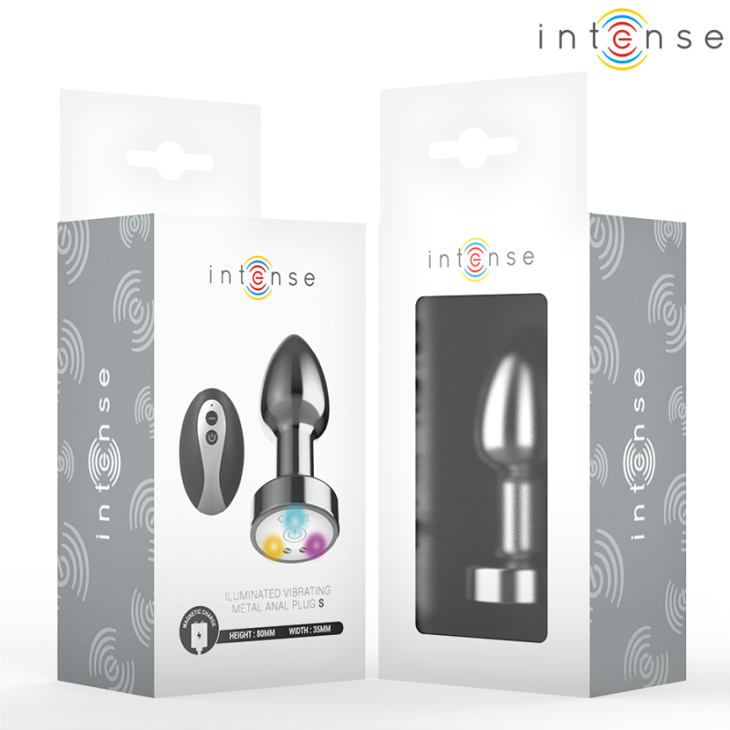 INTENSE PLUG ANAL TALLA S DE METAL VIBRADOR CON LUCES LED MULTICOLOR Y CONTROL REMOTO