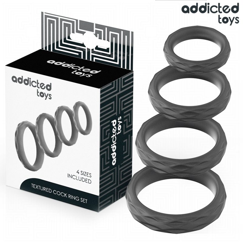 ADDICTED TOYS SET ANILLOS PENE TEXTURIZADOS 4 TAMANOS