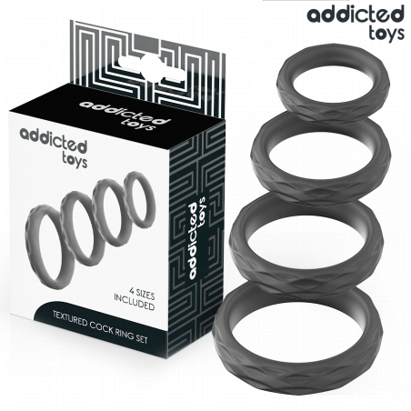 ADDICTED TOYS SET ANILLOS PENE TEXTURIZADOS 4 TAMANOS