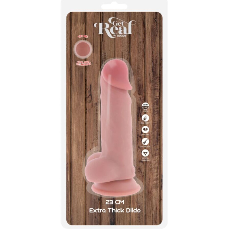 GET REAL PENE REALISTICO DELUXE CON TESTICULOS EXTRA GRUESO 23 CM