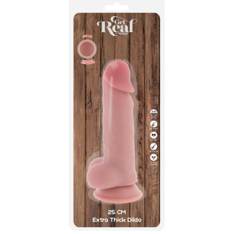 GET REAL PENE REALISTICO DELUXE CON TESTICULOS EXTRA GRUESO 25 CM