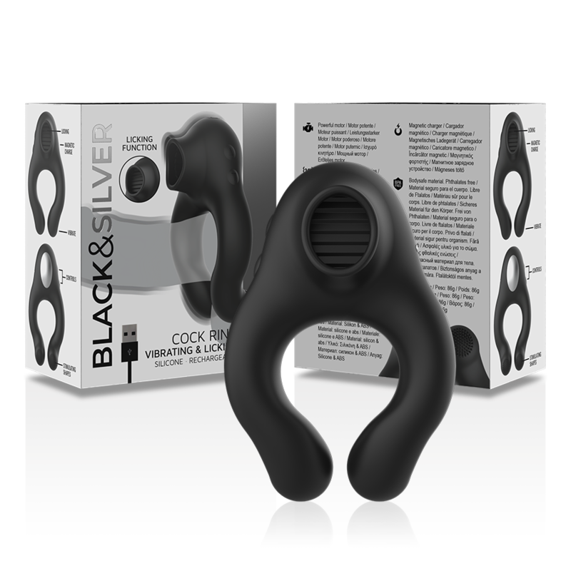 BLACKSILVER ANILLO VIBRADOR SILICONA 3 MOTORES RECARGABLE NEGRO