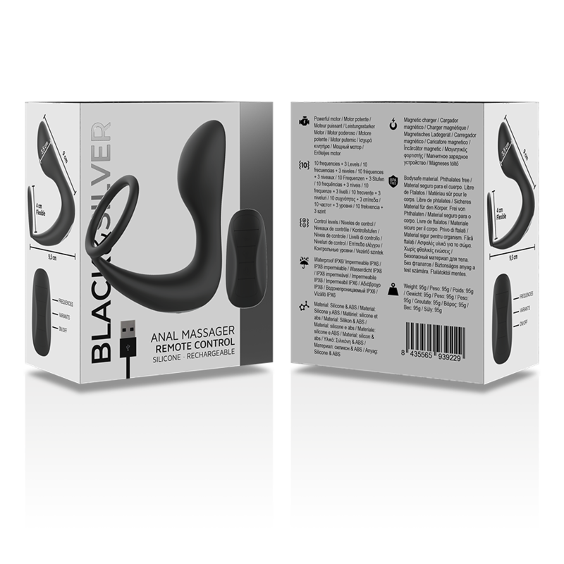 BLACKSILVER MASAJEADOR ANAL CONTROL REMOTO SILICONA RECARGABLE NEGRO