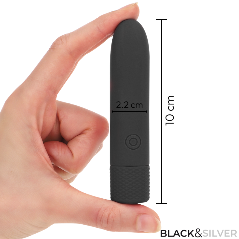 BLACK SILVER GERI BALA VIBRADORA RECARGABLE POR USB 8 VIBRACIONES NEGRO 10 X 22 CM