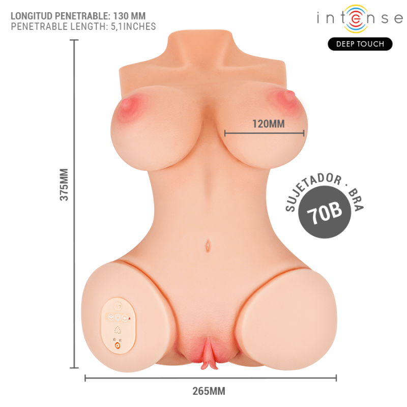 INTENSE DEEP TOUCH VERO TORSO ANO Y VAGINA CON EFECTO SUCCION CALOR VIBRACION Y VOZ CON CONTROL REMOTO 55 KG
