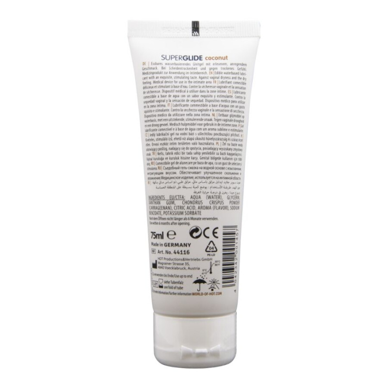 HOT SUPERGLIDE LUBRICANTE COMESTIBLE BASE AGUA COCO 75 ML