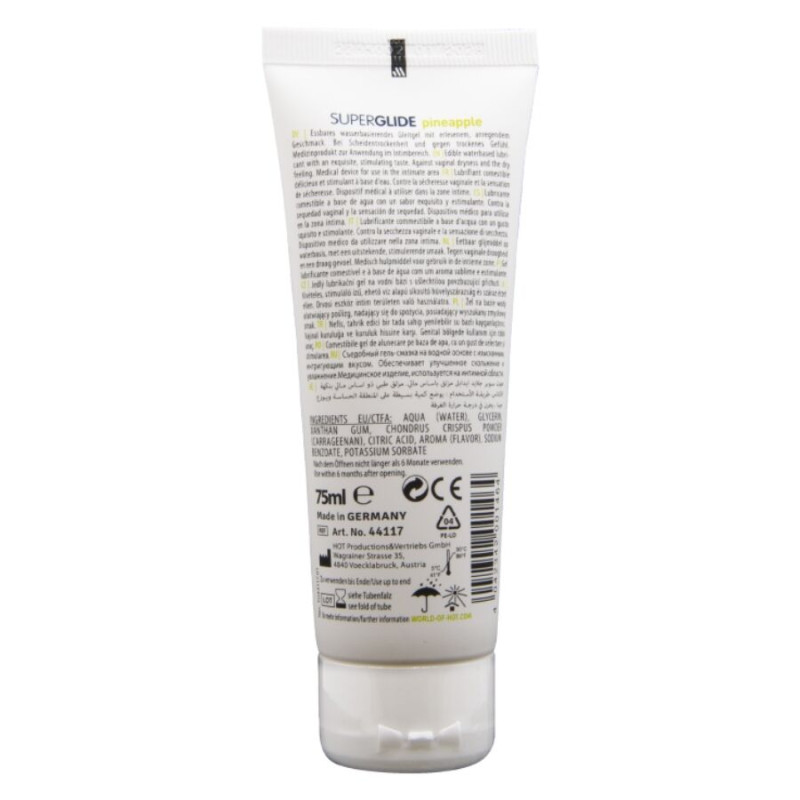 HOT SUPERGLIDE LUBRICANTE COMESTIBLE BASE AGUA PINA 75 ML