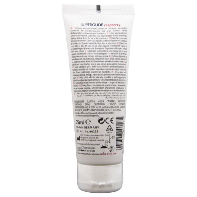 HOT SUPERGLIDE LUBRICANTE COMESTIBLE BASE AGUA FRAMBUESA 75 ML