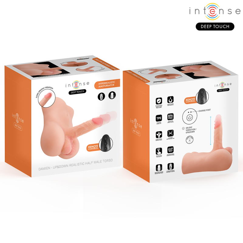 INTENSE DEEP TOUCH DAMIEN TORSO CON ANO Y DILDO REALISTICO CON EMPUJE Y VIBRACION CONTROL REMOTO 35 KG