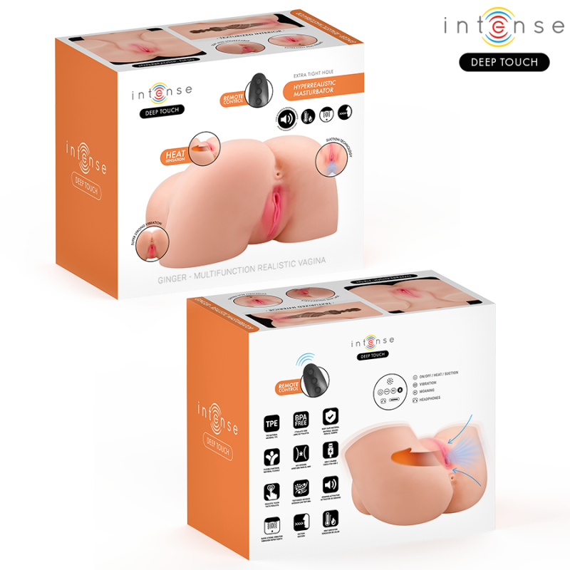 INTENSE DEEP TOUCH GINGER MASTURBADOR ANO Y VAGINA CON EFECTO SUCCION CALOR VIBRACION Y VOZ CON CONTROL REMOTO 53 KG
