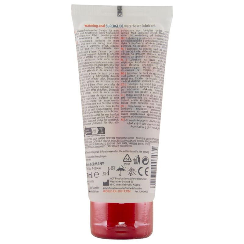 HOT ANAL SUPERGLIDE WARMING LIQUID PLEASURE LUBRICANTE ANAL BASE AGUA EFECTO CALOR 100 ML
