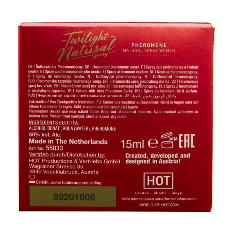 HOT TWILIGHT NATURAL CON FEROMONAS MUJER 15 ML