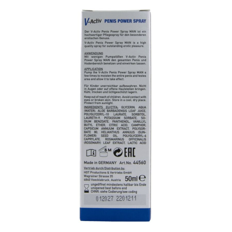 HOT V ACTIV PENIS POWER SPRAY PARA HOMBRE 50 ML