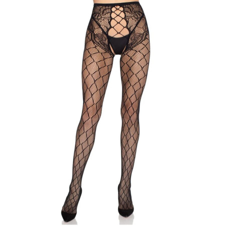 LEG AVENUE 1966 MEDIAS DE RED CON PANTY SIN ENTREPIERNA NEGRO TALLA UNICA