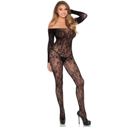 LEG AVENUE 89366 BODYSTOCKING DE LENCERIA DE ENCAJE NEGRO TALLA UNICA 2