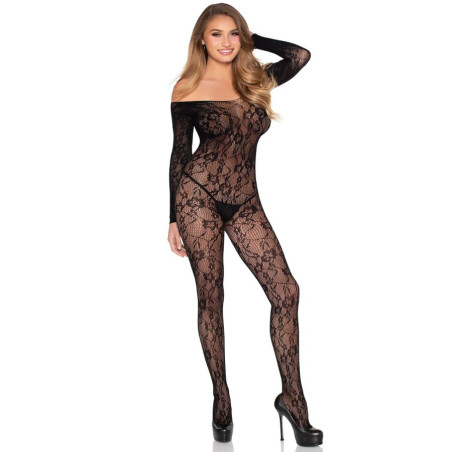 LEG AVENUE 89366 BODYSTOCKING DE LENCERIA DE ENCAJE NEGRO TALLA UNICA
