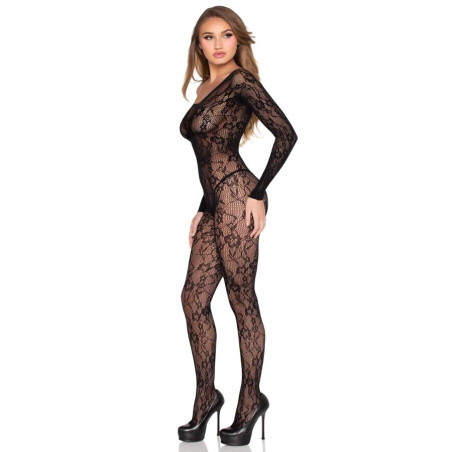 LEG AVENUE 89366 BODYSTOCKING DE LENCERIA DE ENCAJE NEGRO TALLA UNICA
