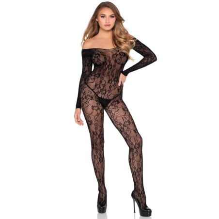 LEG AVENUE 89366 BODYSTOCKING DE LENCERIA DE ENCAJE NEGRO TALLA UNICA