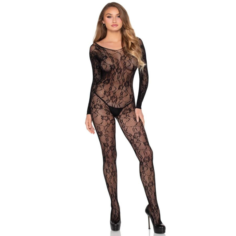 LEG AVENUE 89366 BODYSTOCKING DE LENCERIA DE ENCAJE NEGRO TALLA UNICA