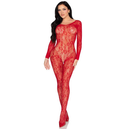 LEG AVENUE 89366 BODYSTOCKING DE LENCERIA DE ENCAJE ROJO TALLA UNICA