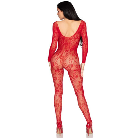 LEG AVENUE 89366 BODYSTOCKING DE LENCERIA DE ENCAJE ROJO TALLA UNICA