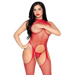 LEG AVENUE 89374 BODYSTOCKING SIN COPAS Y PANTY ROJO TALLA UNICA 2