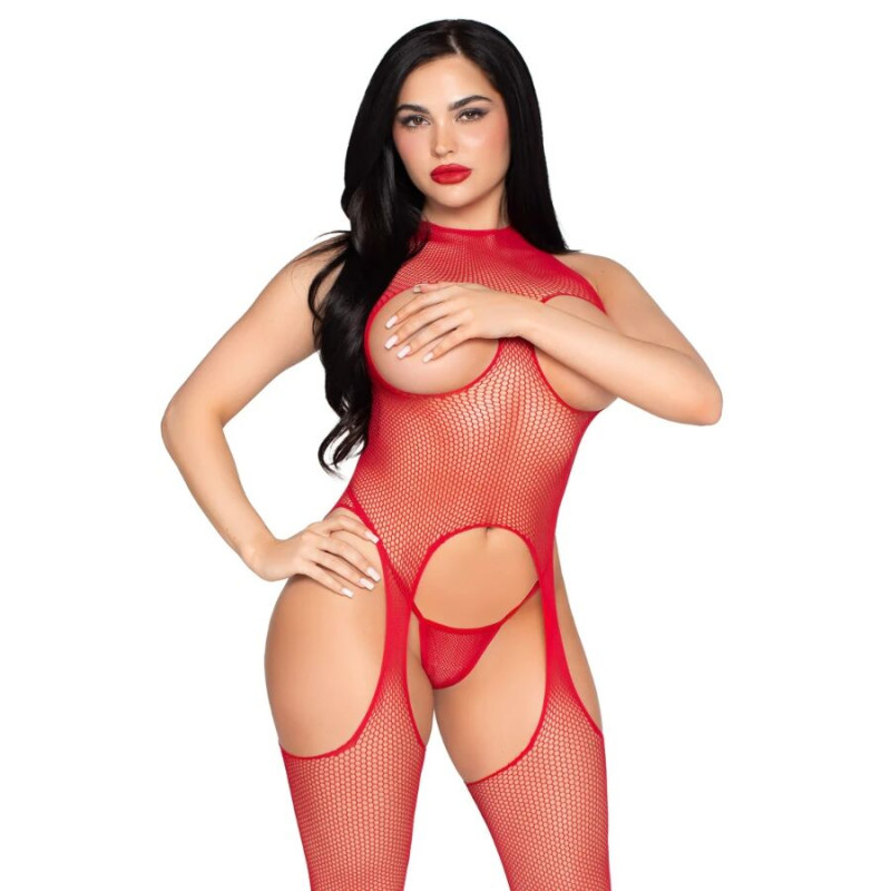 LEG AVENUE 89374 BODYSTOCKING SIN COPAS Y PANTY ROJO TALLA UNICA