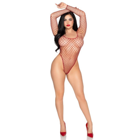 LEG AVENUE 89377 BODYSUIT DE RED INDUSTRIAL DE CORTE ALTO ROJO TALLA UNICA