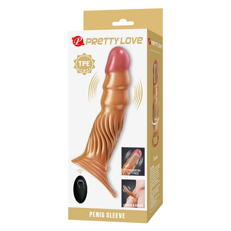 PRETTY LOVE FUNDA PARA PENE TEXTURIZADA CON VIBRACION Y CONTROL REMOTO