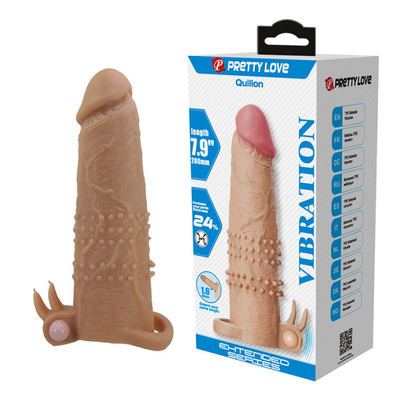 PRETTY LOVE QUILLON FUNDA PARA PENE CON ESTIMULADOR DE CLITORIS Y VIBRACION