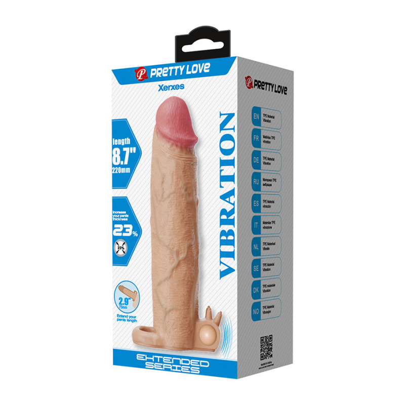 PRETTY LOVE XERXES FUNDA PARA PENE CON ESTIMULADOR DE CLITORIS Y VIBRACION