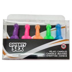 DIABLO PICANTE CAJA 5 VELAS FORMA PENE DIFERENTES COLORES
