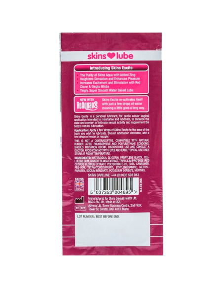 SKINS EXCITE WATER BASED LUBRICANT SINGLE DOSE 5 ML
