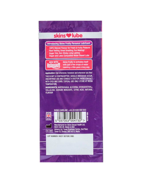 SKINS FRUITY WATER BASED LUBRICANT MANGO PASSION FRUIT SINGLE DOSE 5 ML