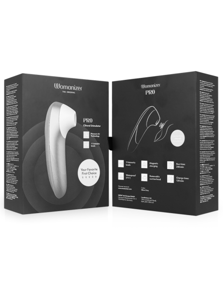 WOMANIZER PRO VIBRANT CLITORAL STIMULATOR SILVER GREY