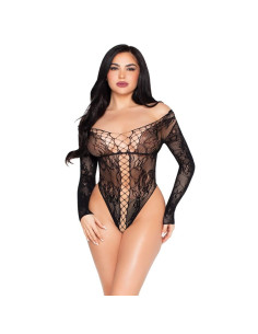 LEG AVENUE 89370 NET AND LACE TEDDY BLACK ONE SIZE