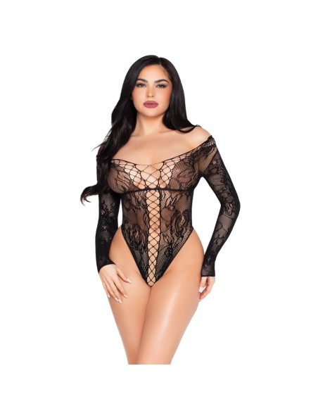 LEG AVENUE 89370 NET AND LACE TEDDY BLACK ONE SIZE
