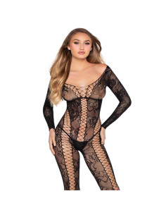 LEG AVENUE 89369 NET LACE JUMPSUIT BLACK ONE SIZE