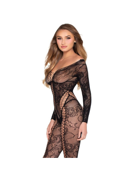 LEG AVENUE 89369 NET LACE JUMPSUIT BLACK ONE SIZE